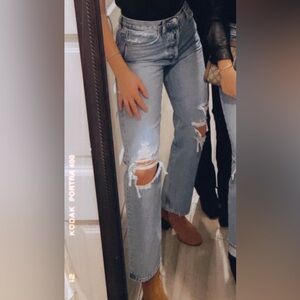 Agolde Ripped Light Blue Straight Leg Jeans